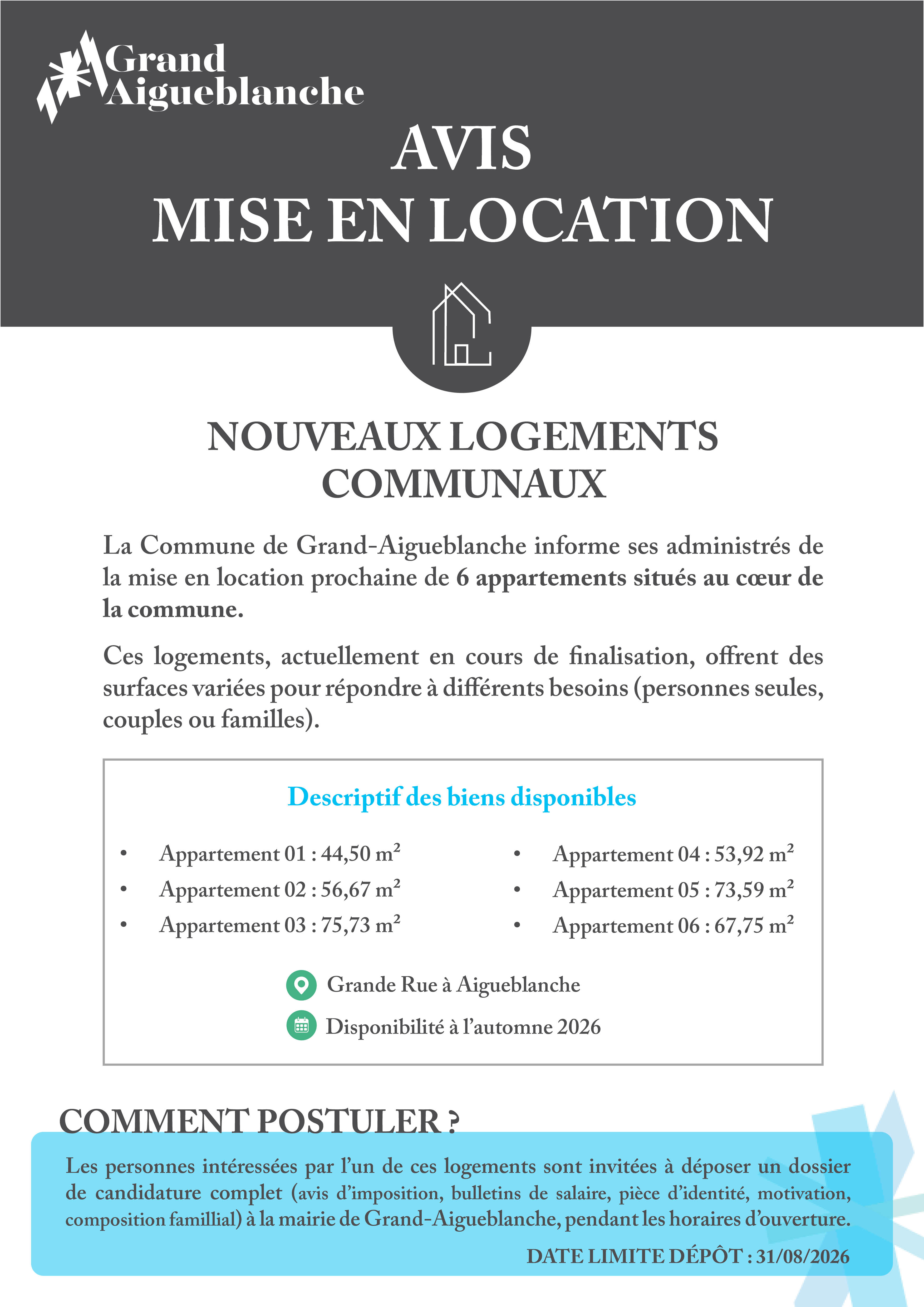Mise en location Appartements